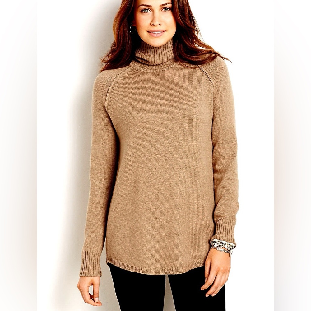 J. Jill Camel Tan Turtleneck Sweater Cotton Wool Blend Size XL